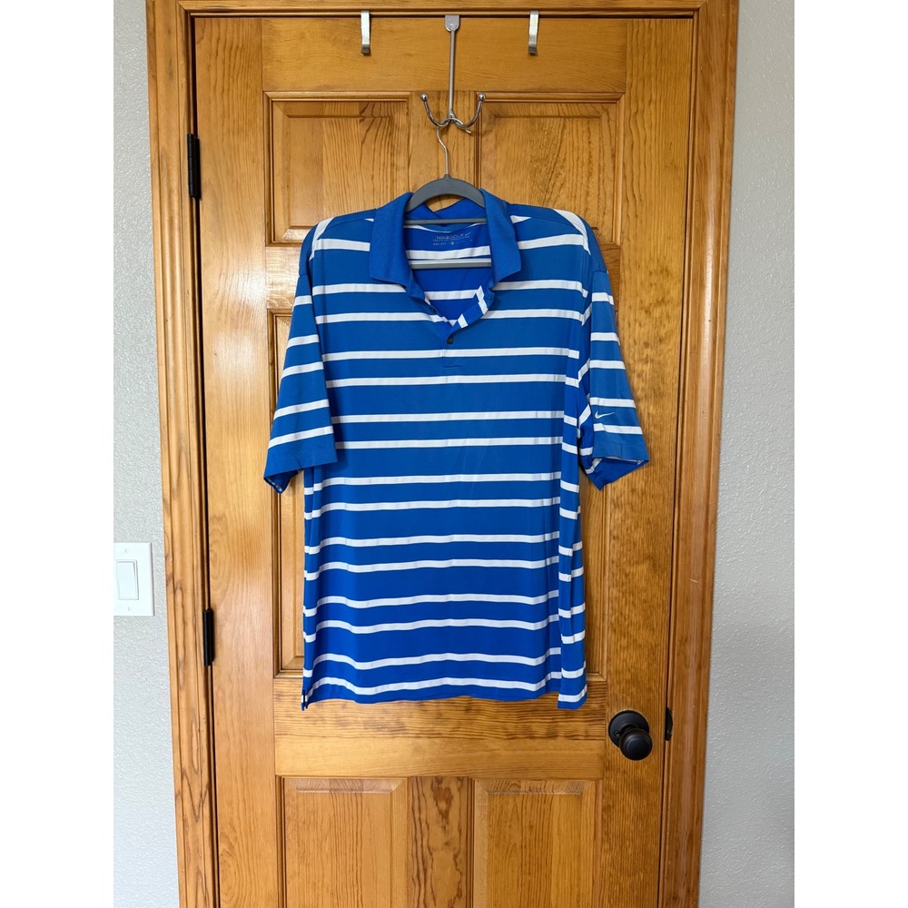 Nike Golf Dri-FIT Polo Shirt Mens XL Blue White Striped Short Sleeve
